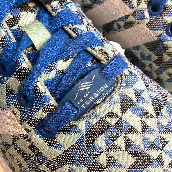 adidas ZX Flux Men's 8.5 Blue Green Geometric Weave Multicolor Torsion Sneakers - Picture 3 of 16